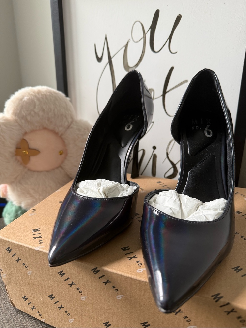 Mix No. 6 Maeryn Black Supernova Holographic Pointed-Toe Stiletto Pumps